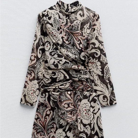 New Zara Zara Printed Dress with Metallic Thread - Picture 13 of 17